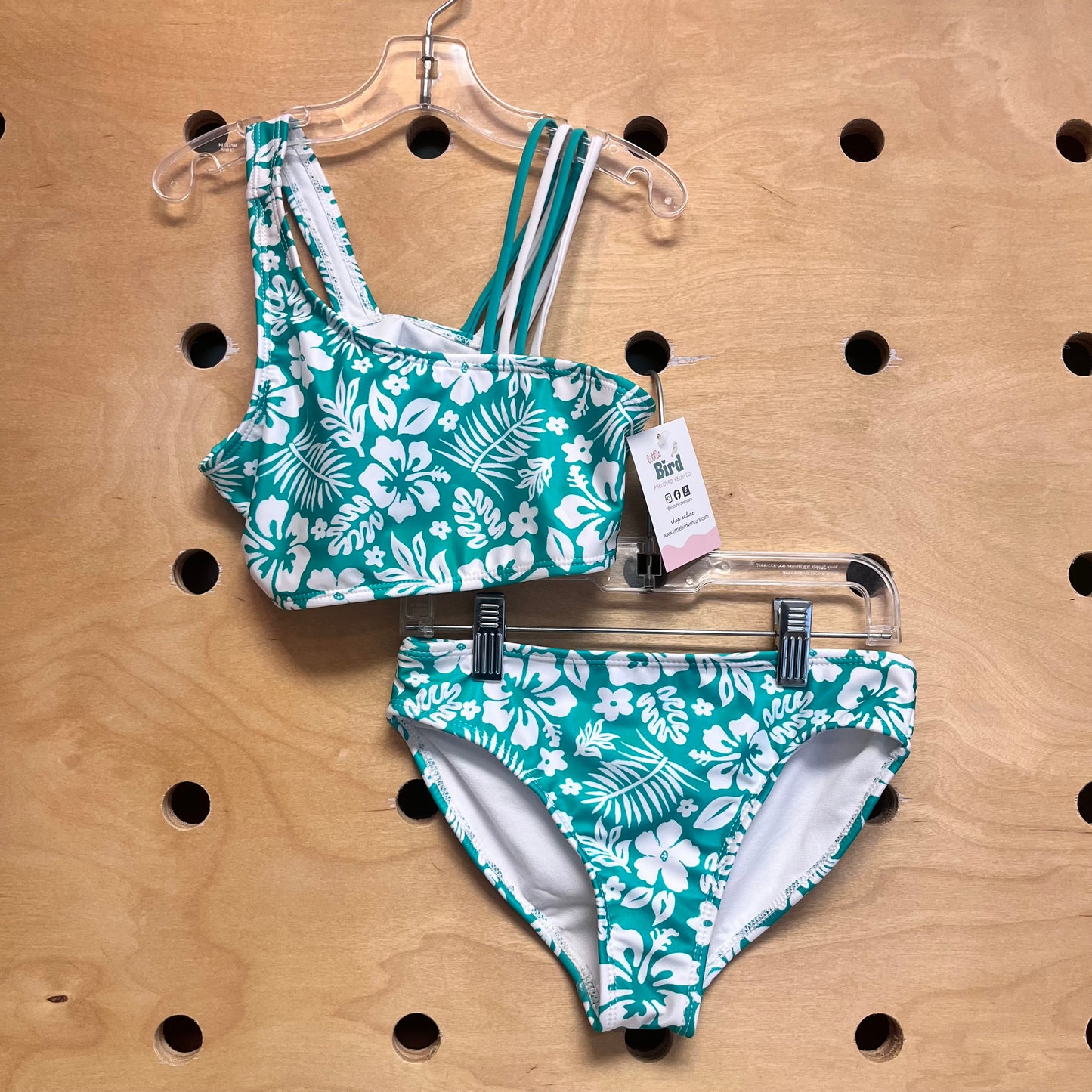 2pc Green/White Aloha Swimsuit