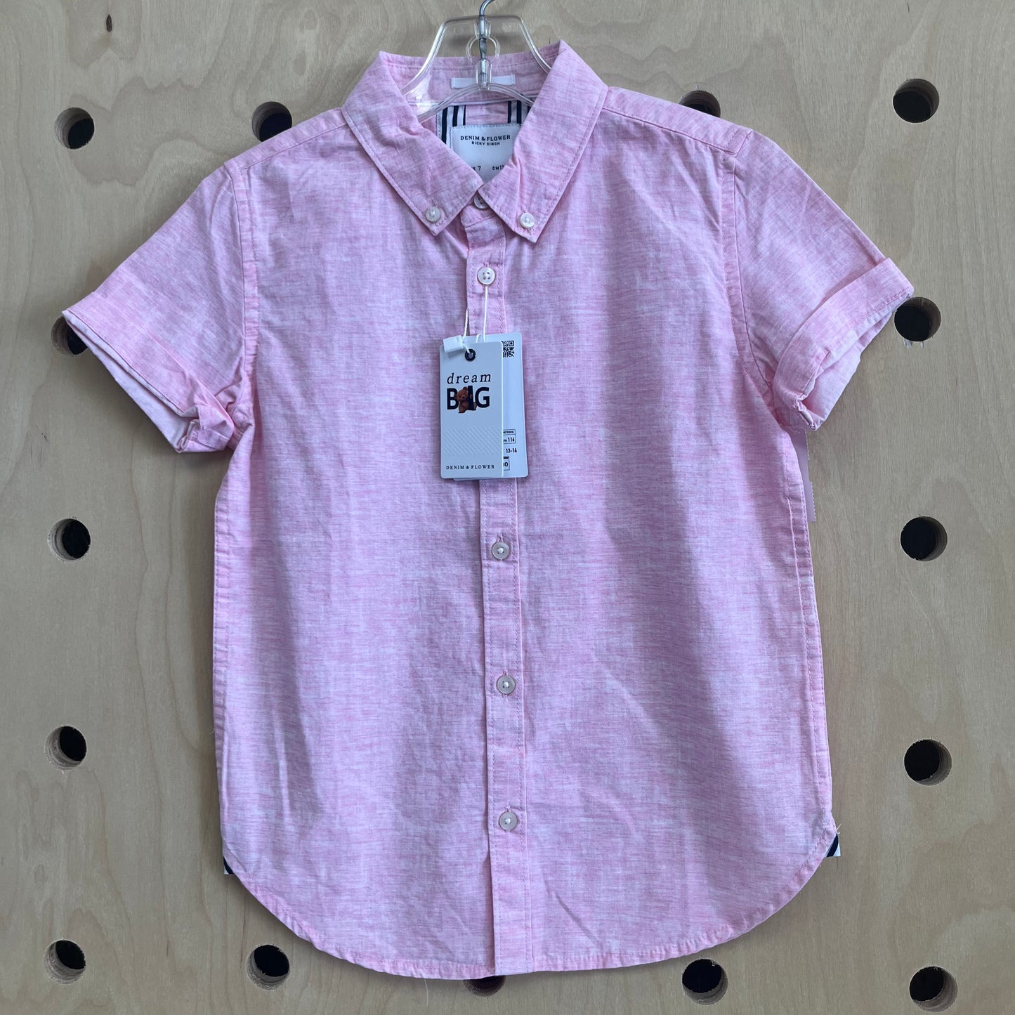 Pink Heathered Short Sleeve Button Up New!!