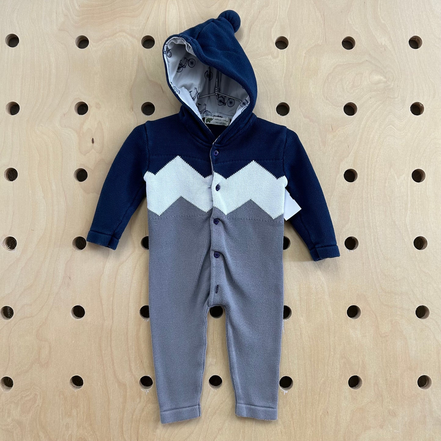 Blue & Grey Knit Hooded Romper