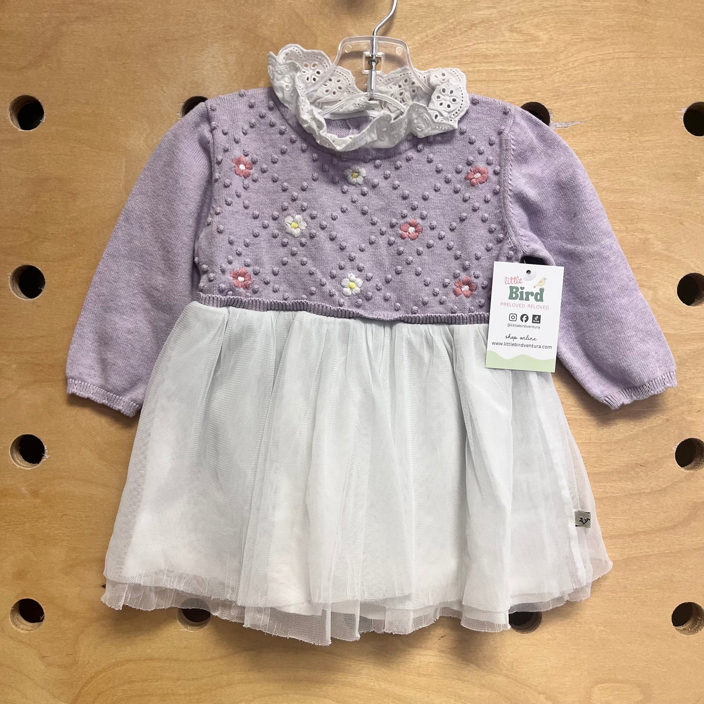 Purple Embroider Flowers/Eyelett Dress