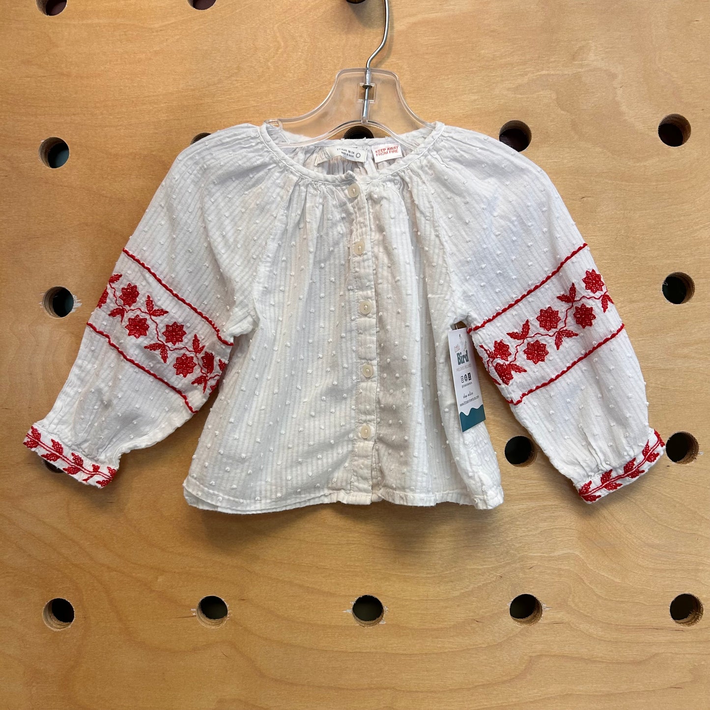 Embroidered Swiss Dot Button Top