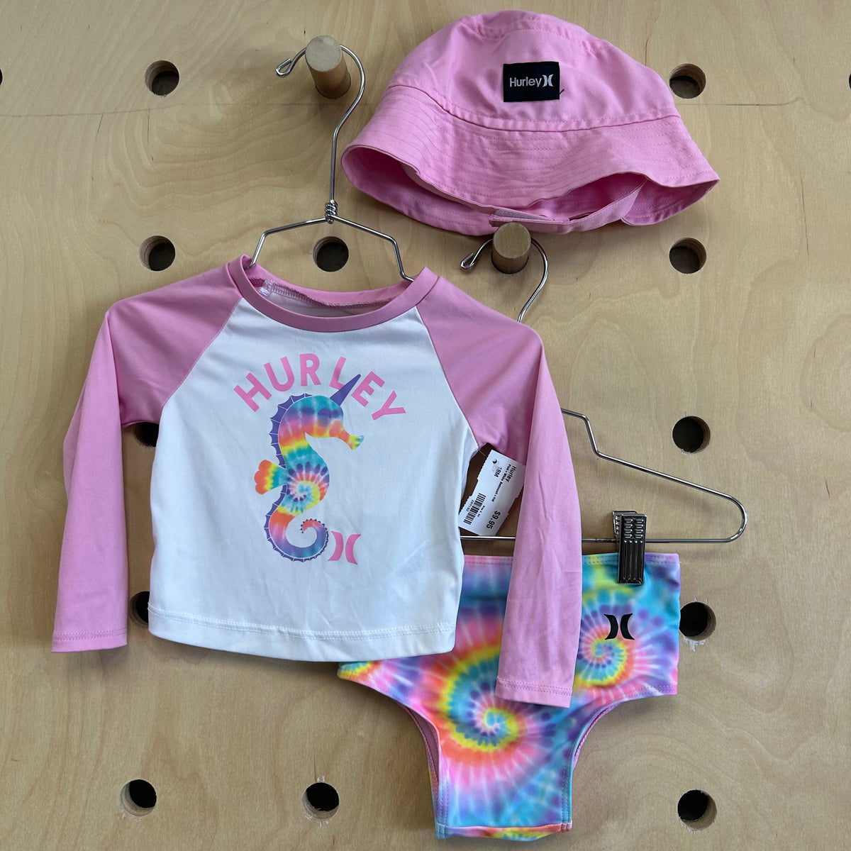 Pink+White Swimsuit+Hat