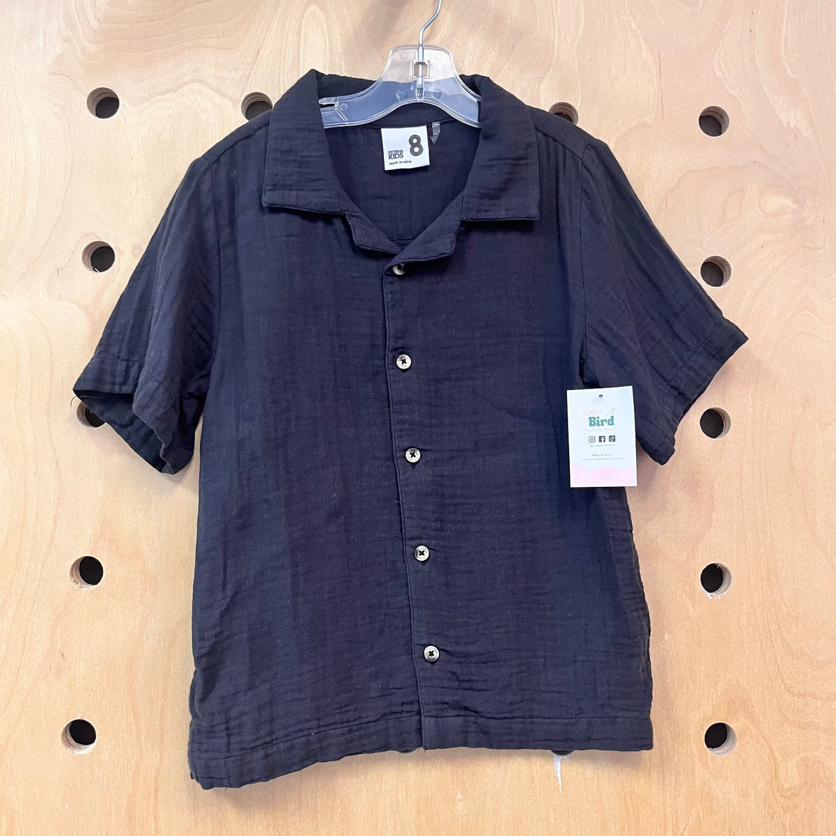 Black Linen Blend Button Up
