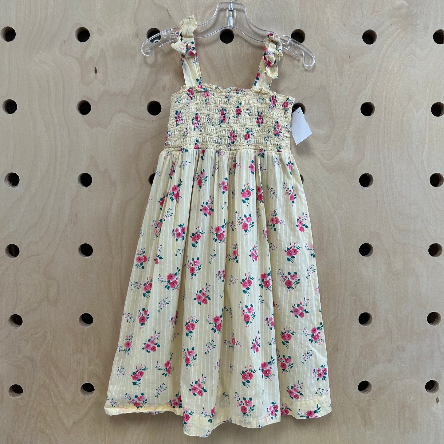 Yellow+Pink Floral Smocked Dress