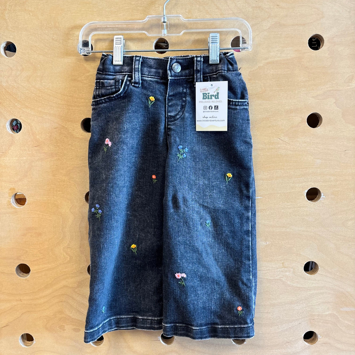 Black Embroider Floral Wide Leg Denim