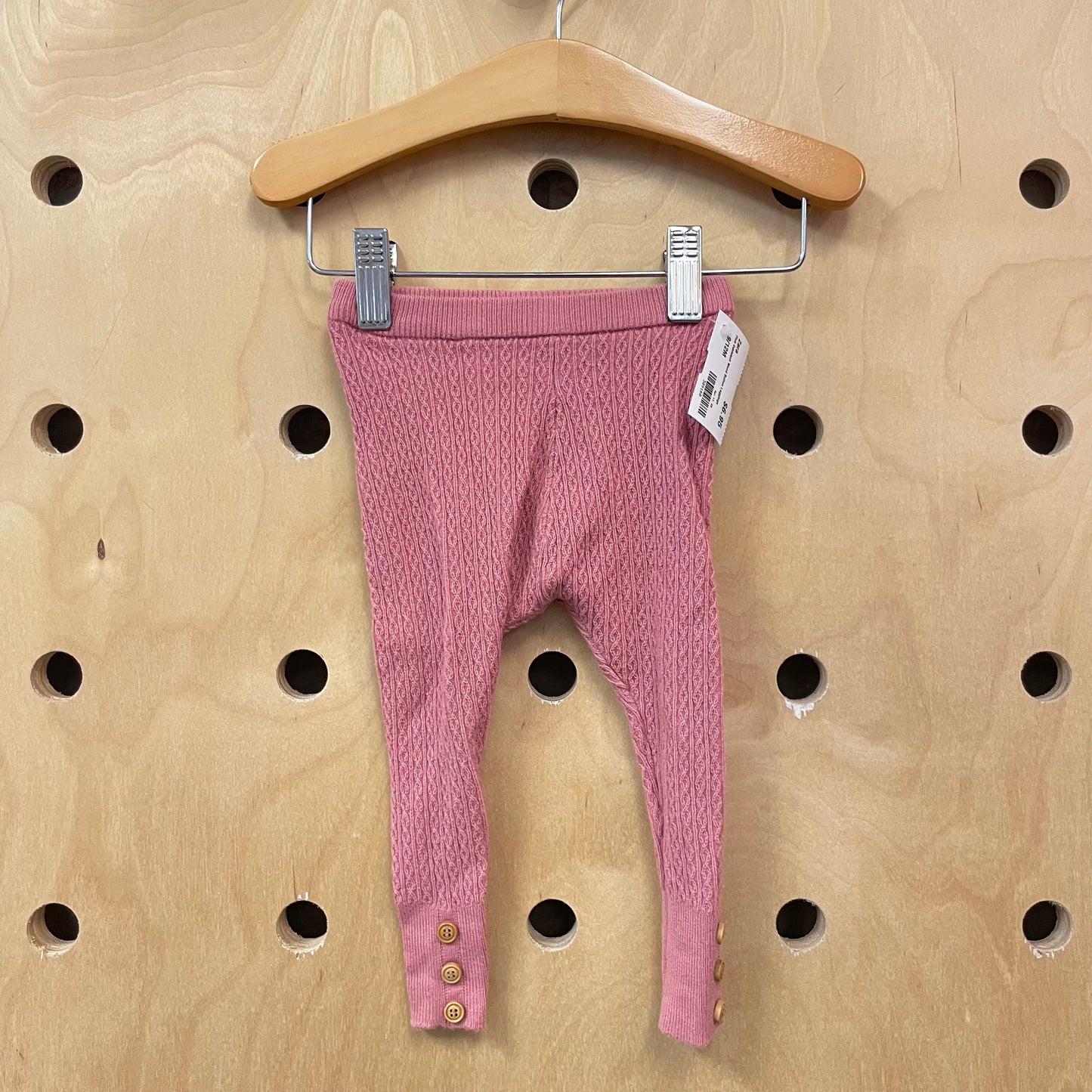 Pink Cableknit Wood Button Leggings