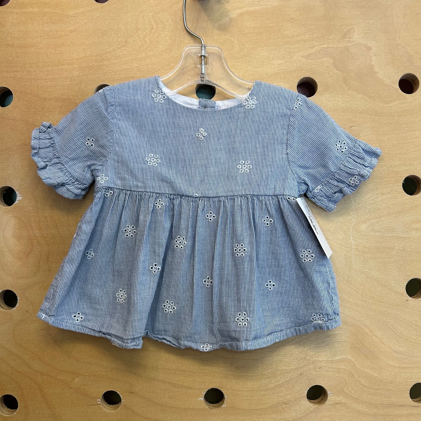 Blue/White Striped Eyelet Tee