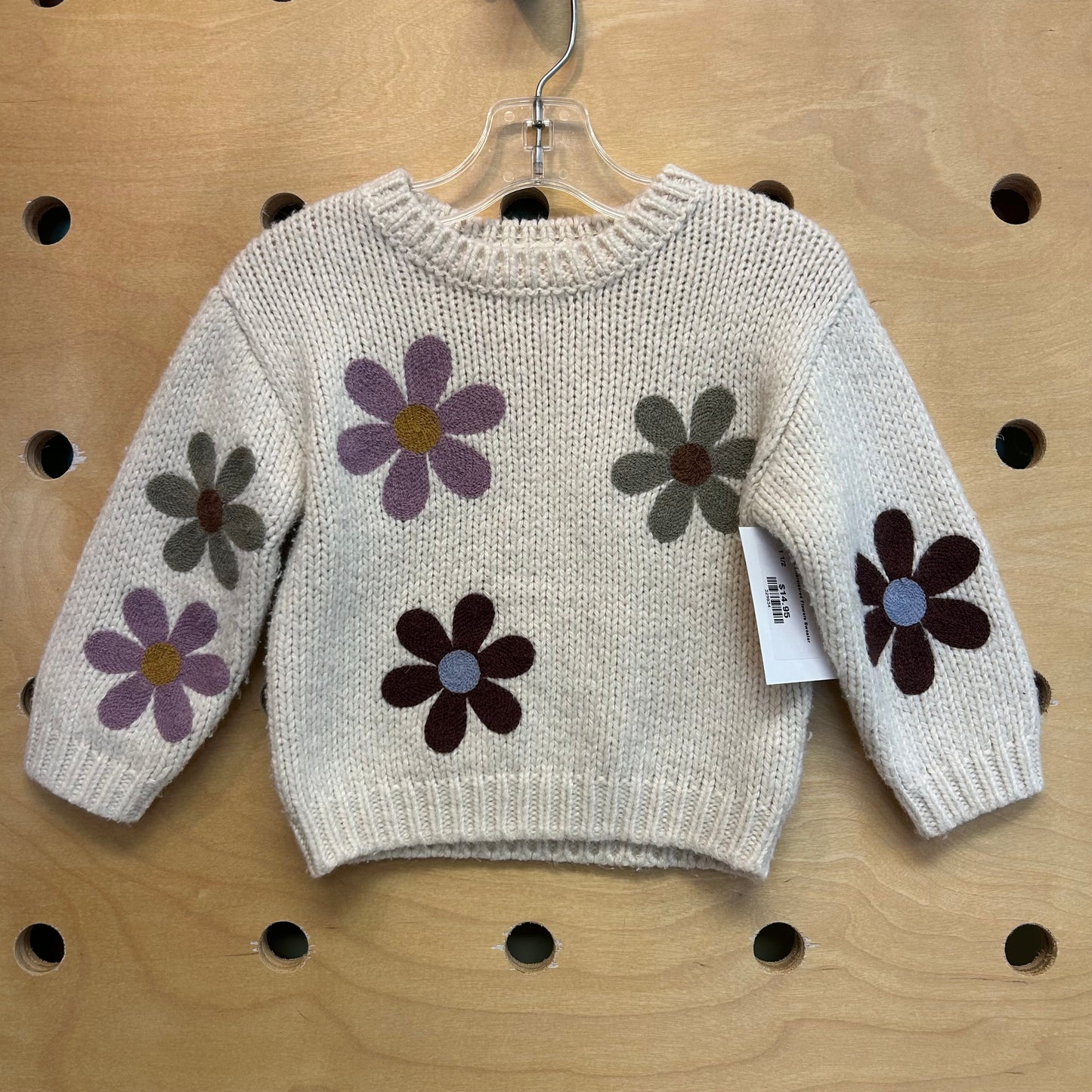 Cream Embroidered Flowers Sweater