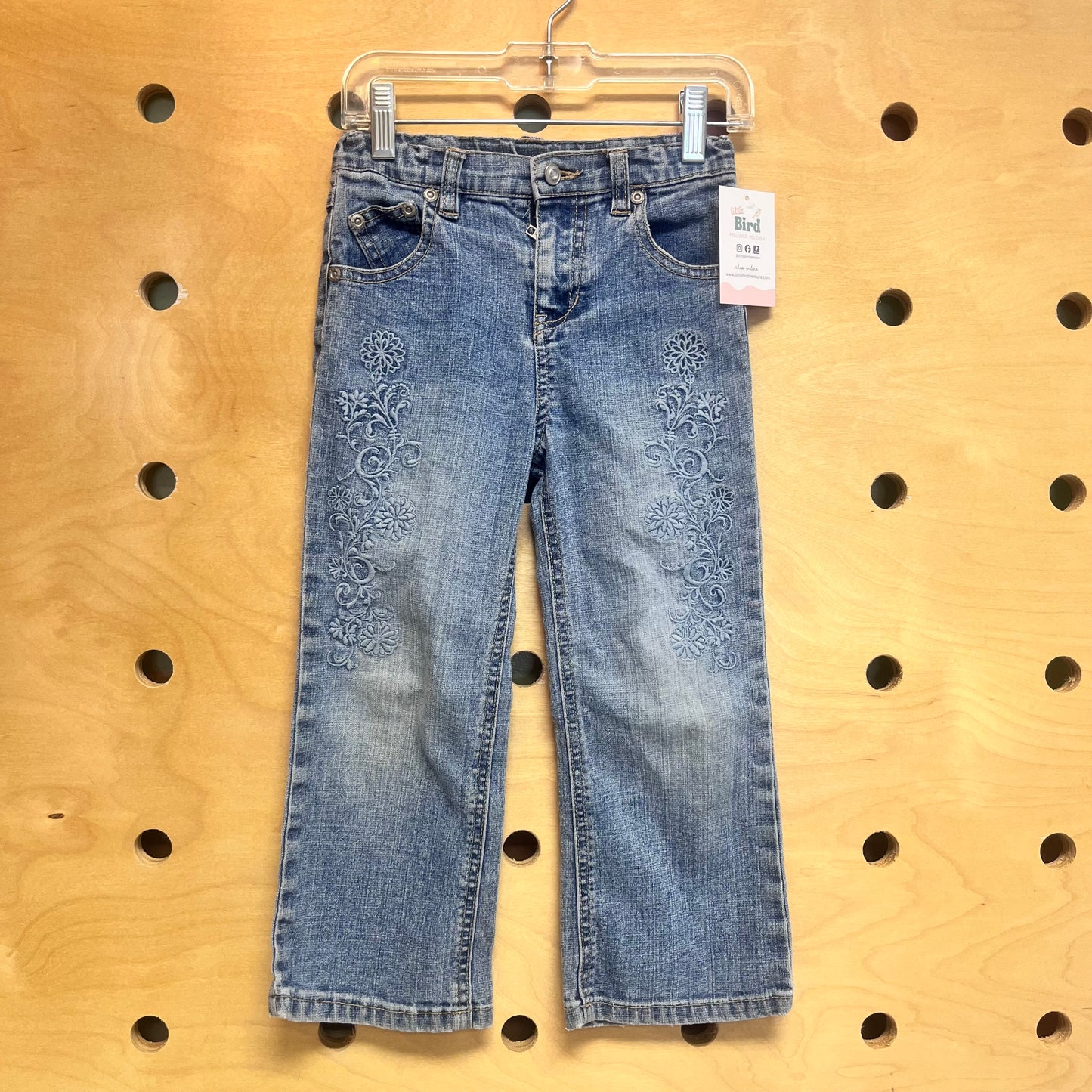 Embroidered Floral Straight Leg Denim