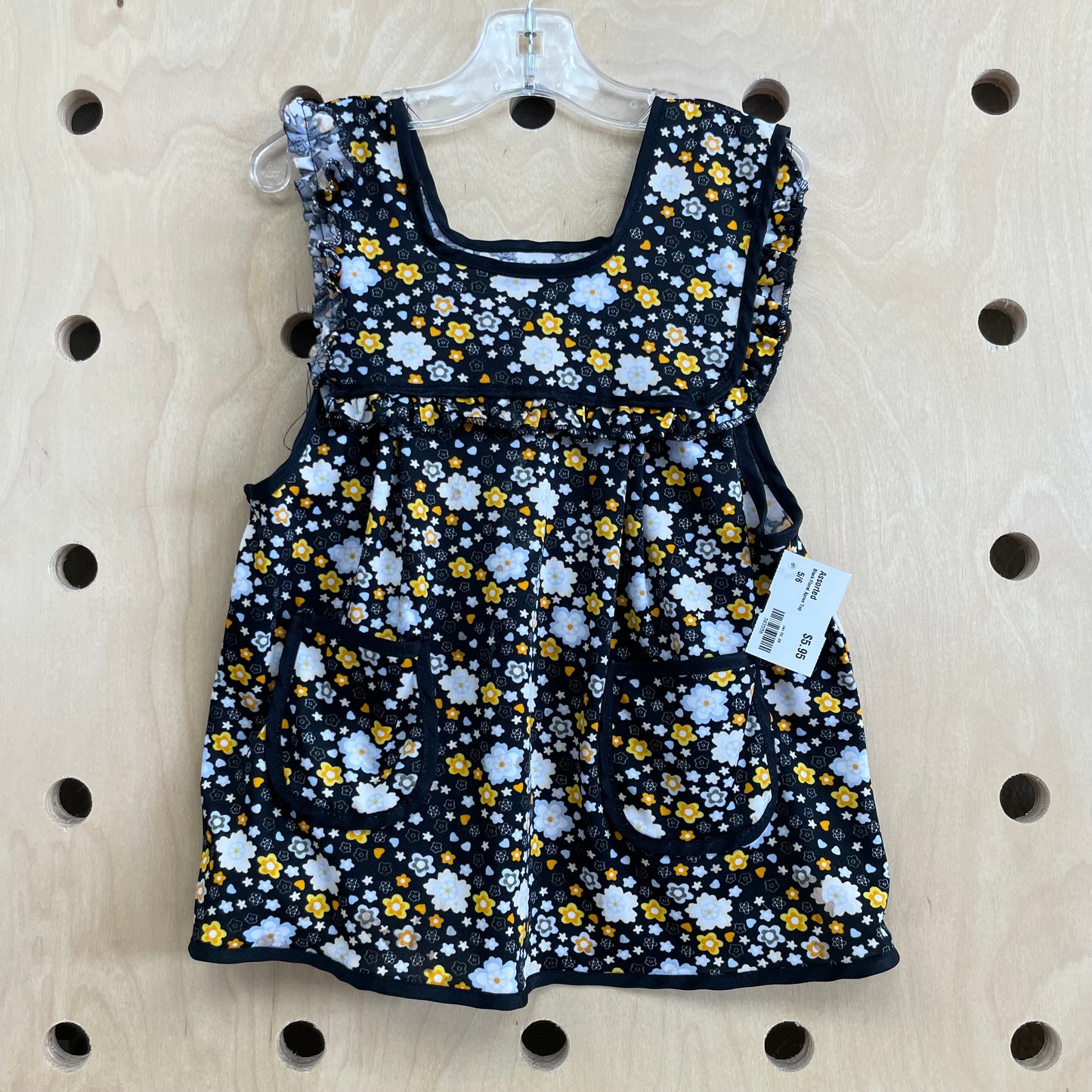 Black Floral Apron Top