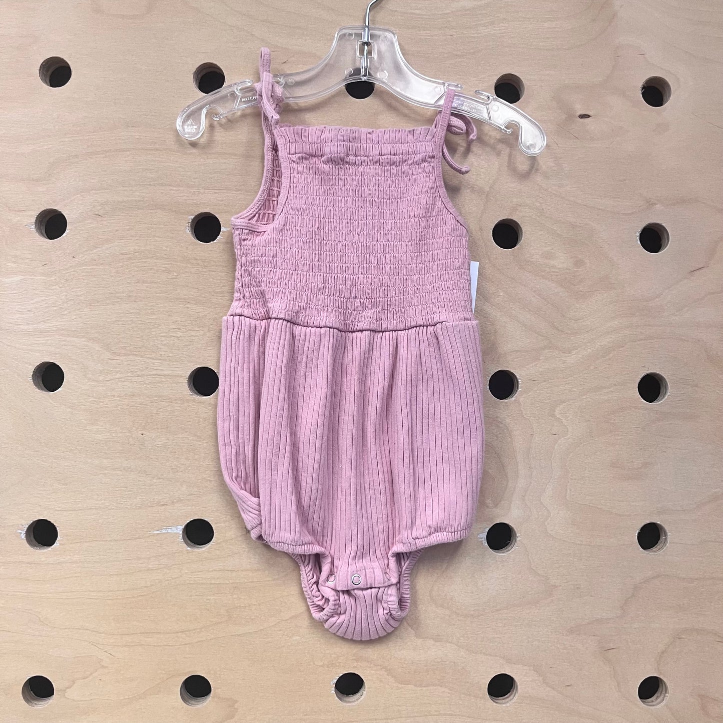 Organic Pink Ribbed Smocked Romper