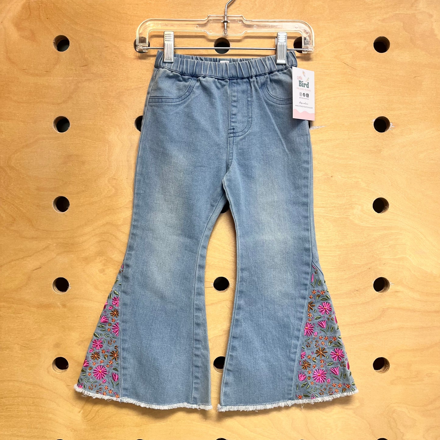 Broider Pink Floral Flare Pants