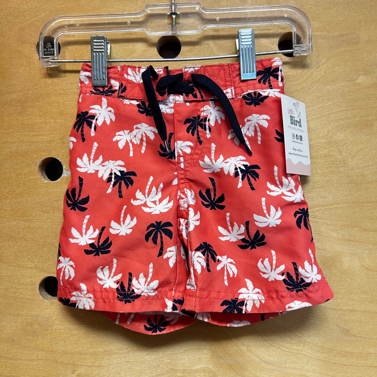 Salmon/Blue Palm Tree Swim Trunks