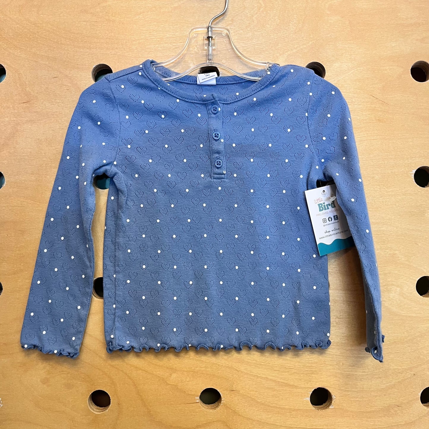Blue/White Heart Pointelle LS