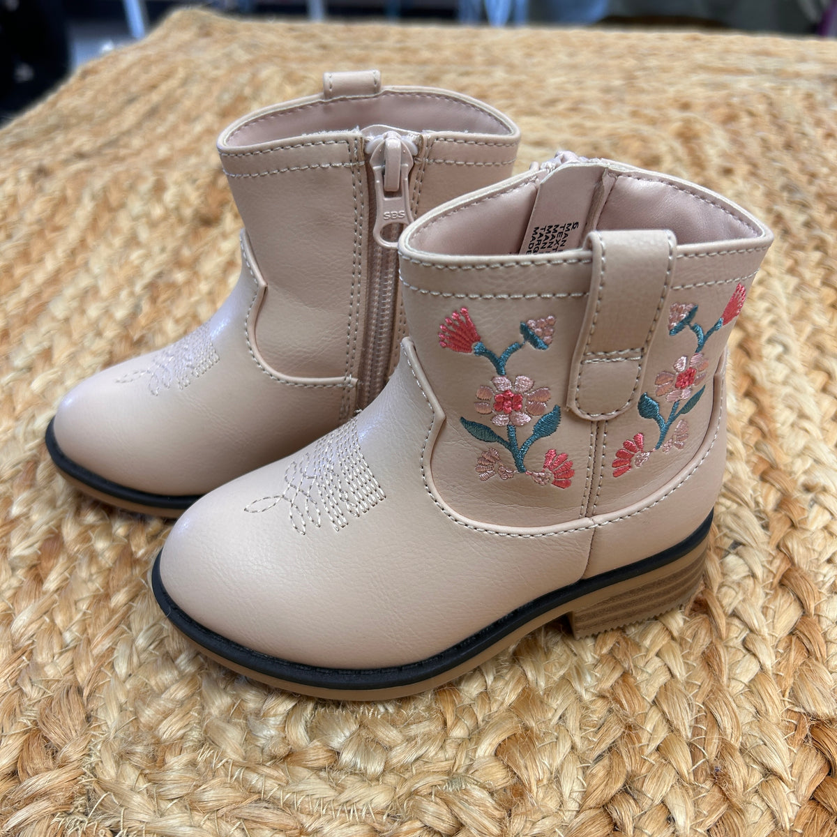 Blush Pink Floral Embroided Boots