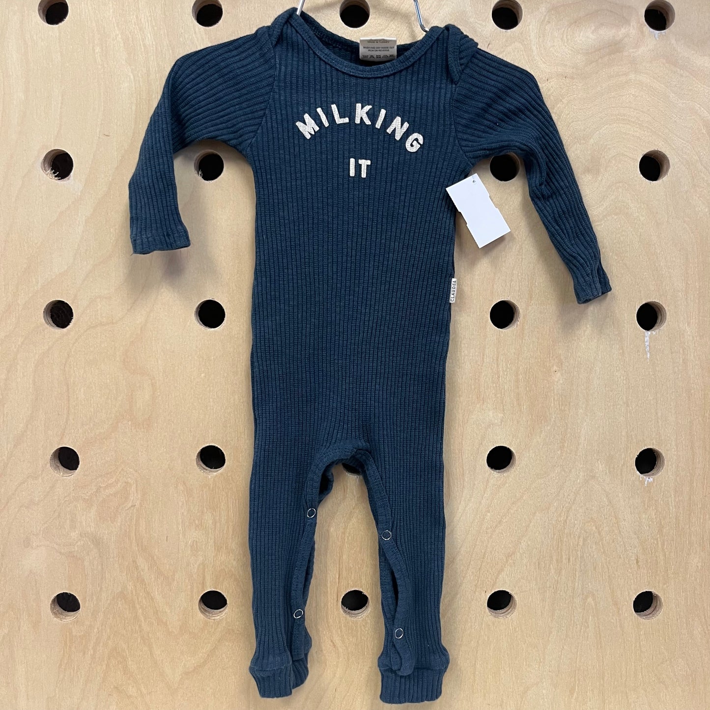 Blue Ribbed Milking It Romper