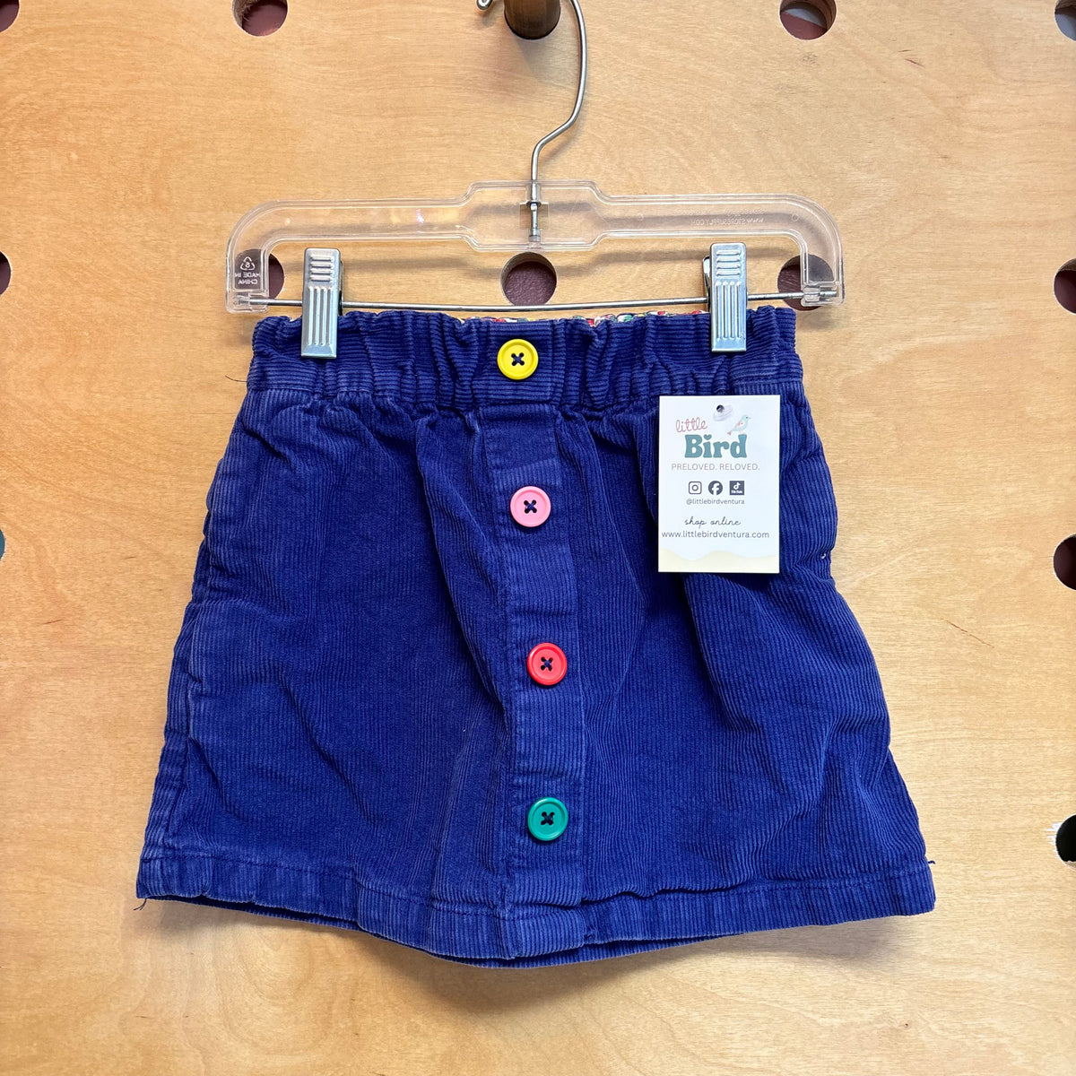 Blue Cord Colorful Button Skirt