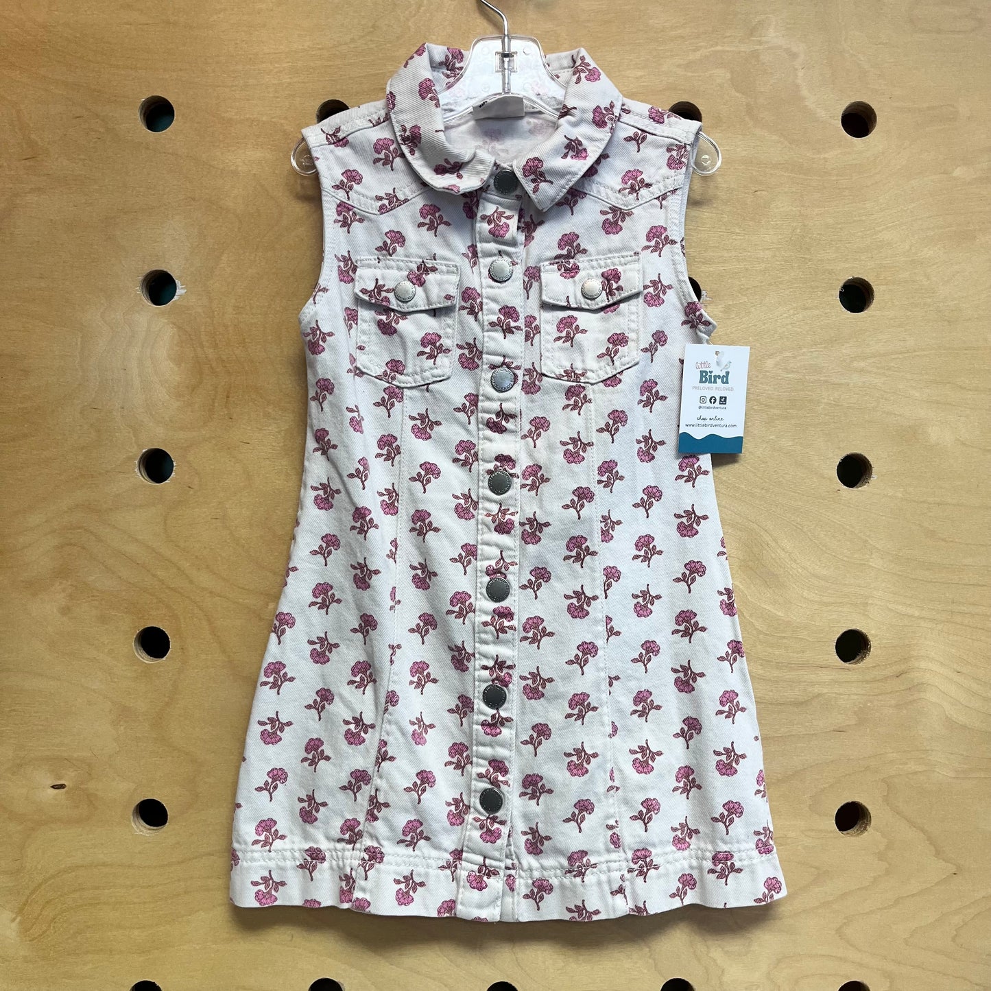 Ivory & Pink Floral Denim Snap Dress