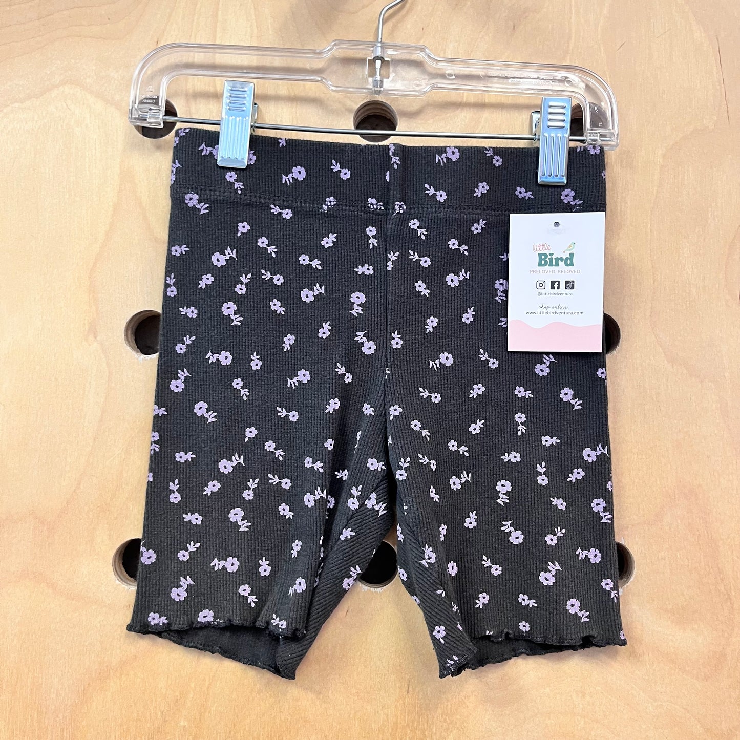 Grey Floral Ribbed Bike Shorts