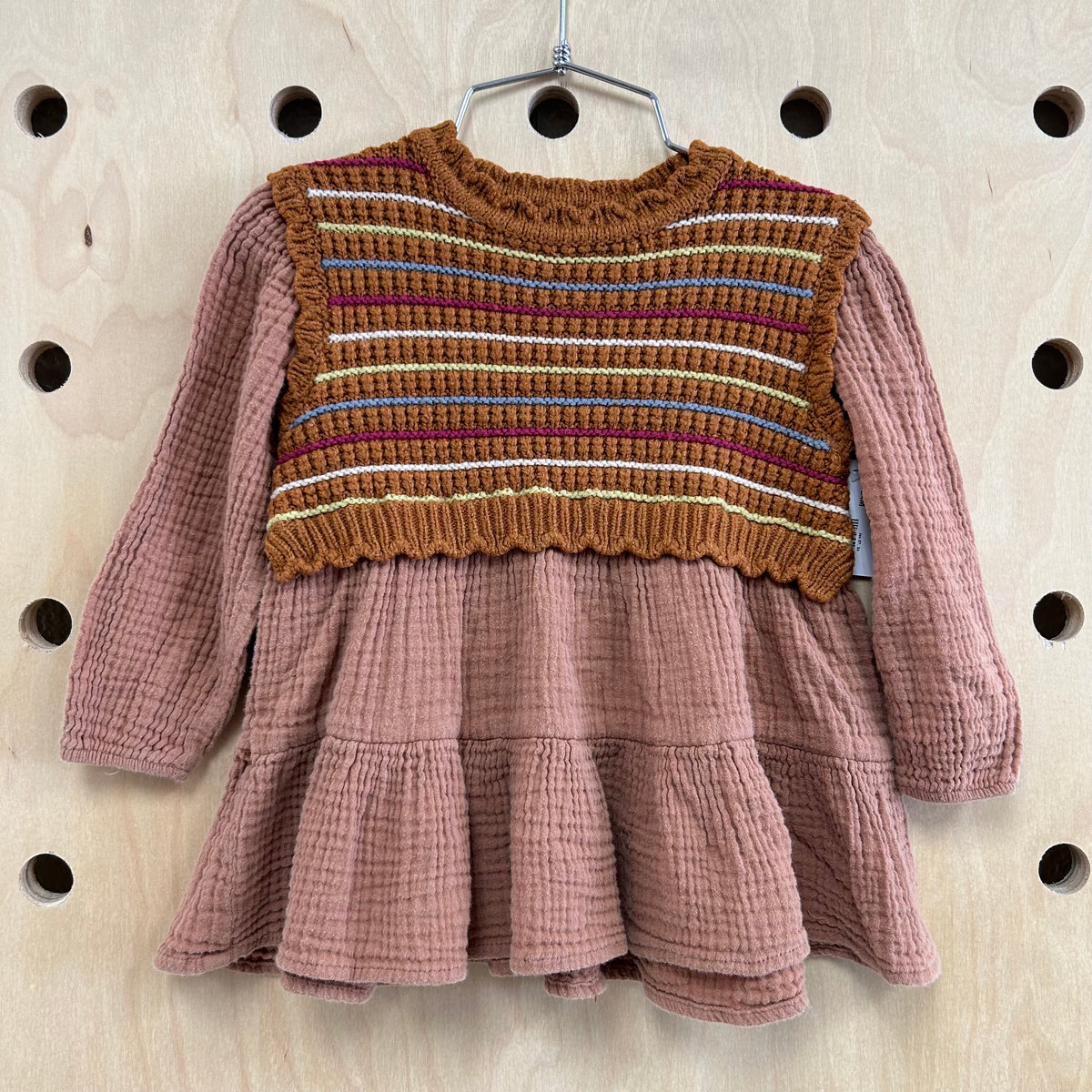 Brown Gauze + Knit Dress