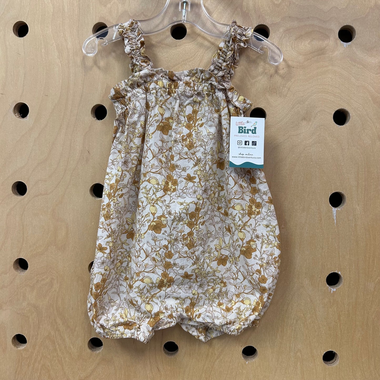 Cream & Pale Yellow Floral Organic Bubble Romper