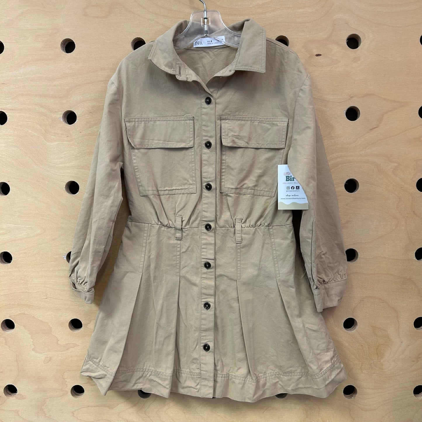 Tan Pleated Button Up Dress
