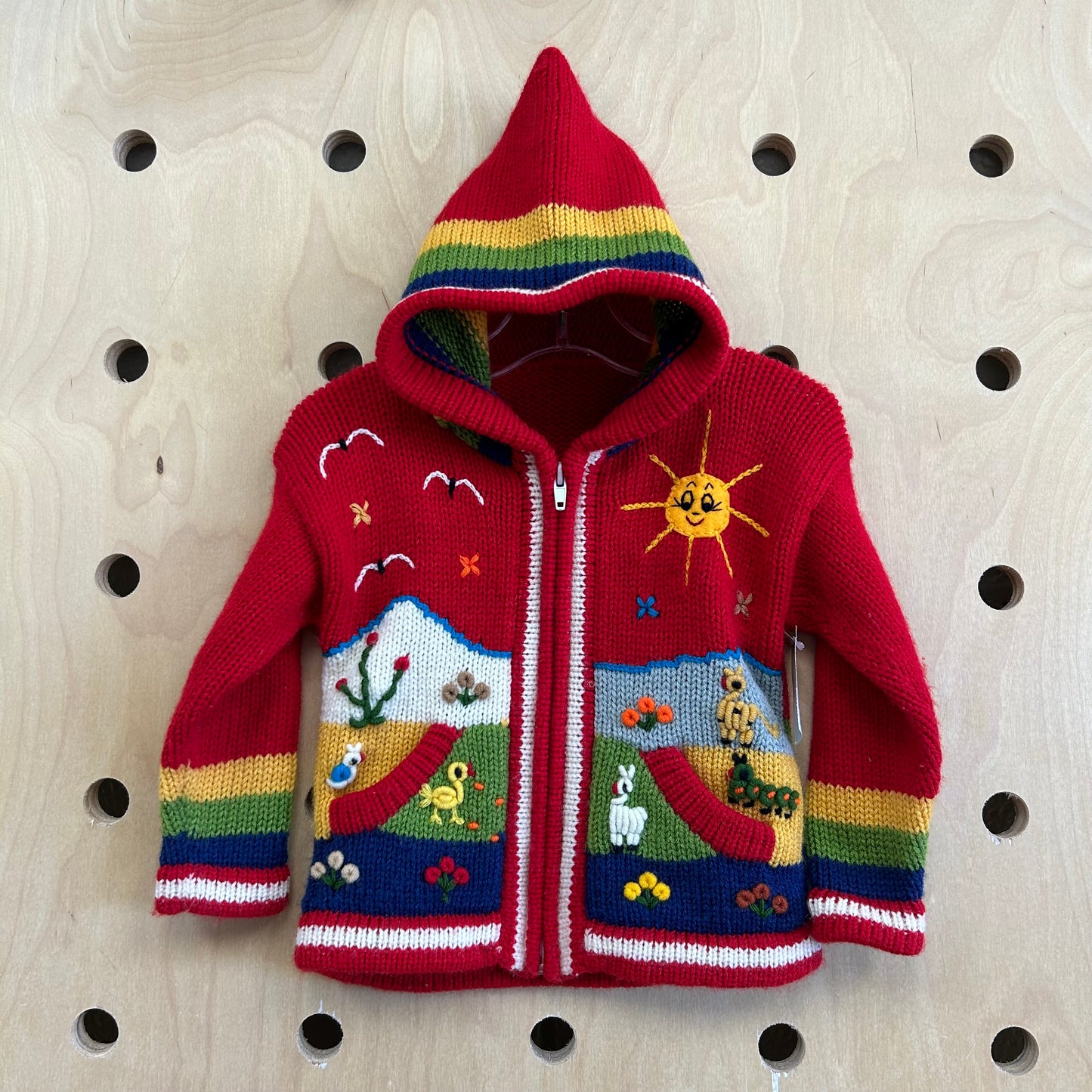 Red Peruvian Knit Zip Hoodie