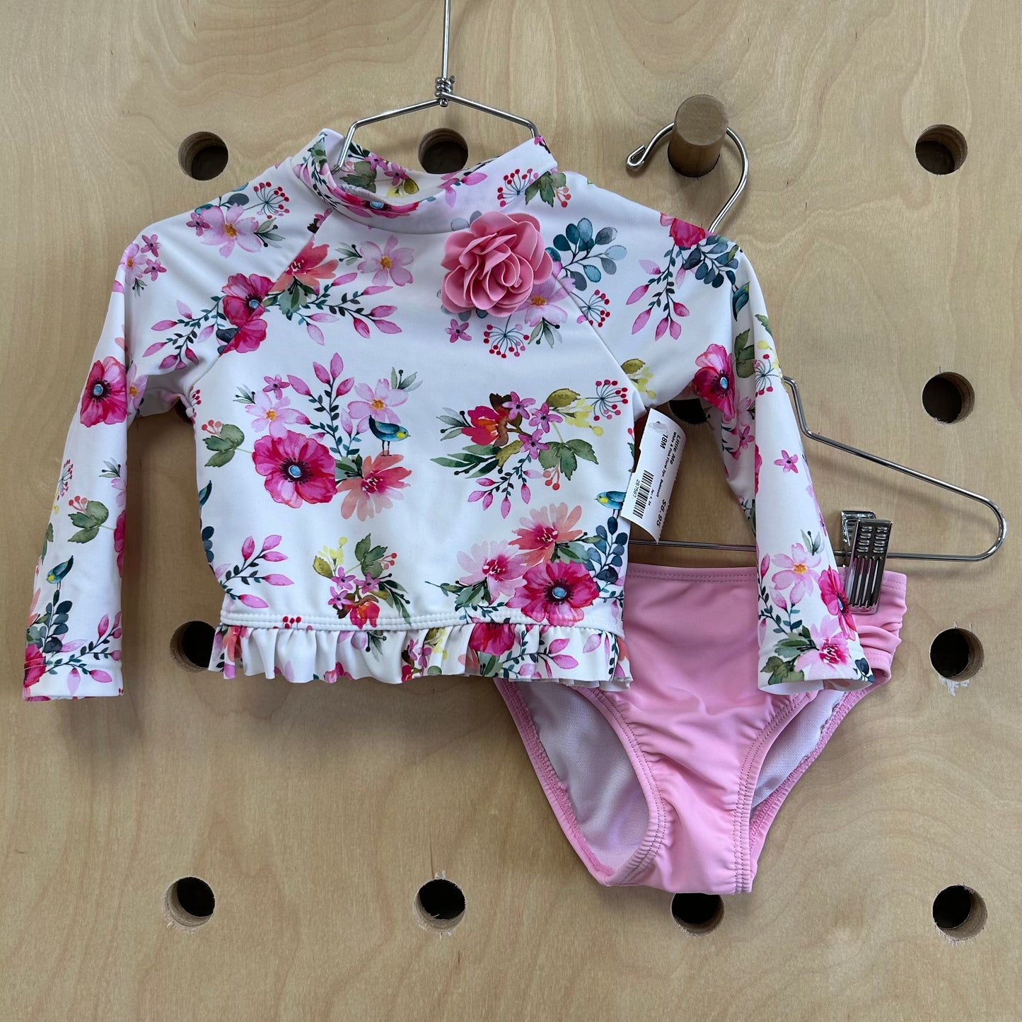 White & Pink Floral 2pc. Swimsuit