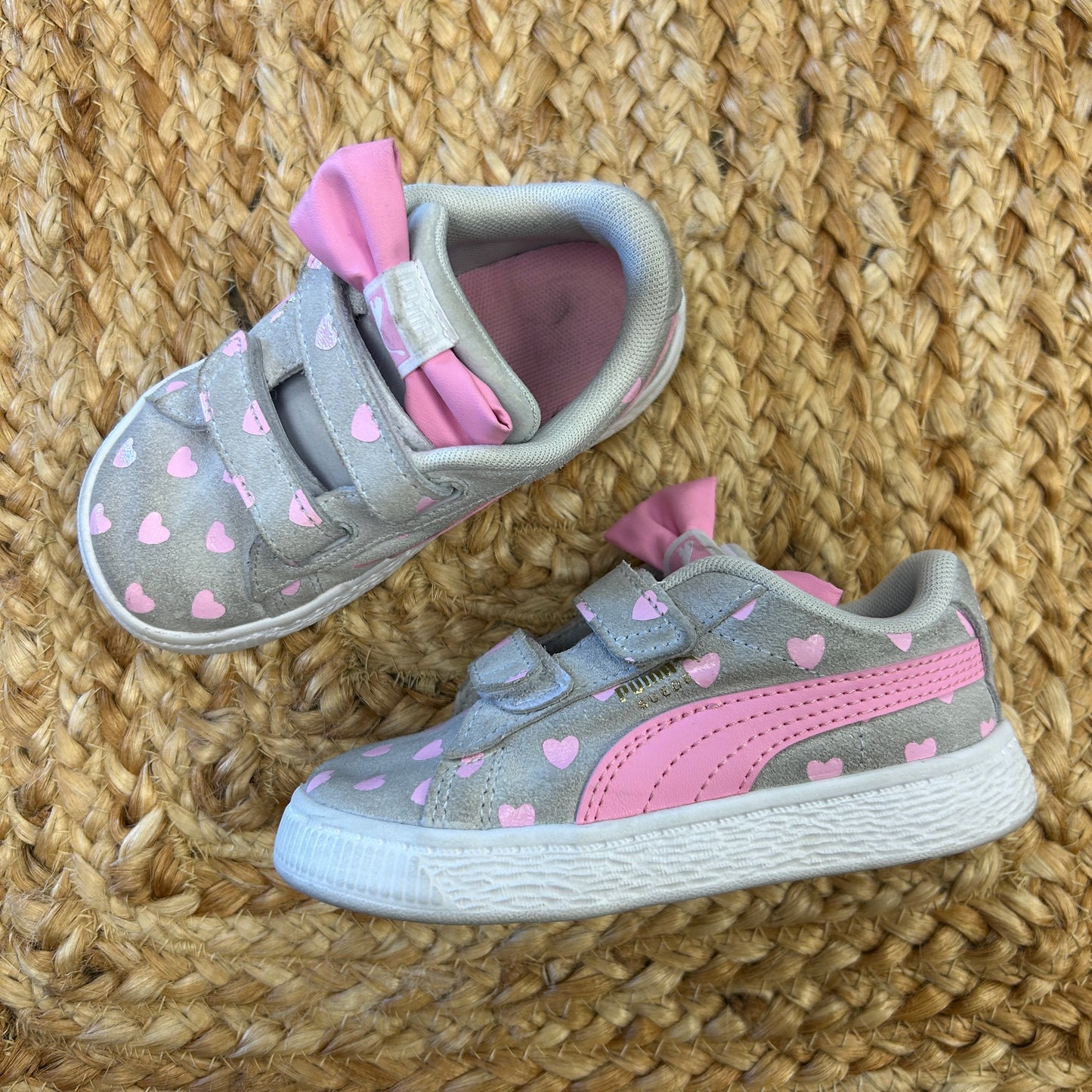 Grey /Pink Hearts Velcro Sneakers