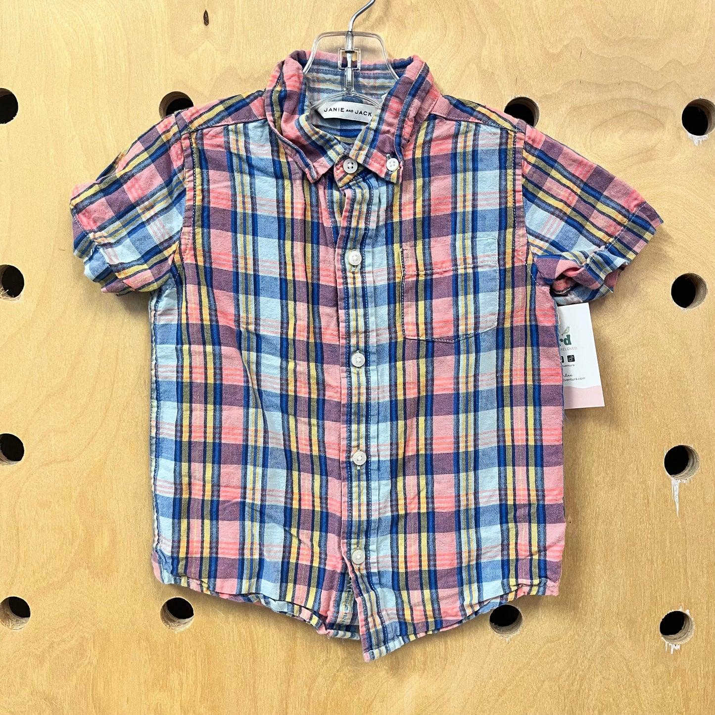 Blue & Pink Plaid Linen Blend Button Up