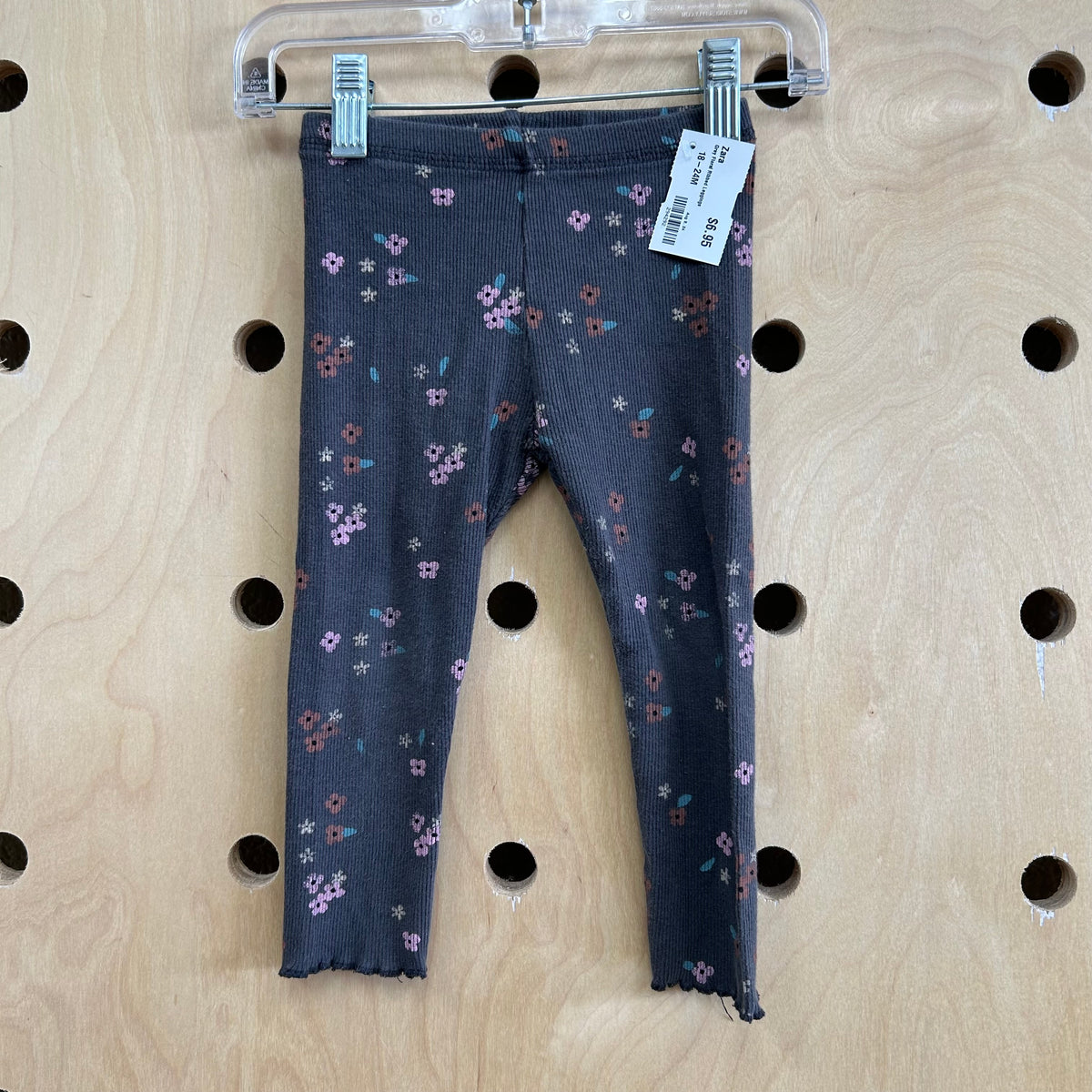 Grey Floral Ribbed Leggings