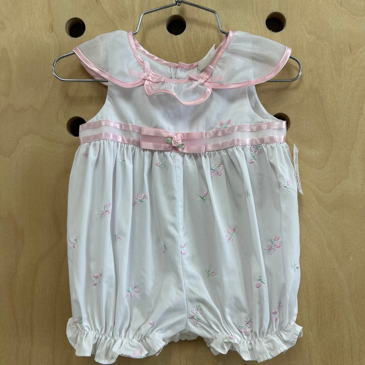 White+Pink Floral Bubble Romper