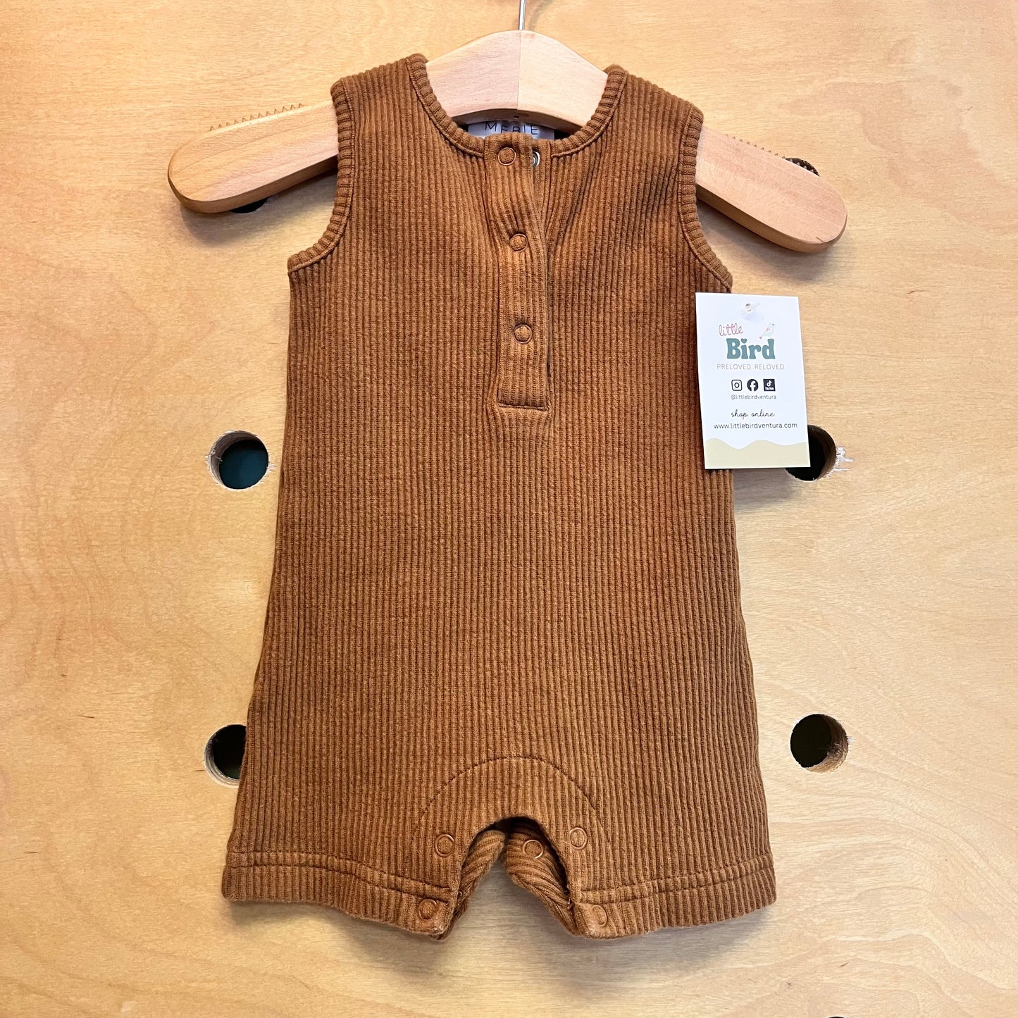 Brown Ribbed Snap Romper