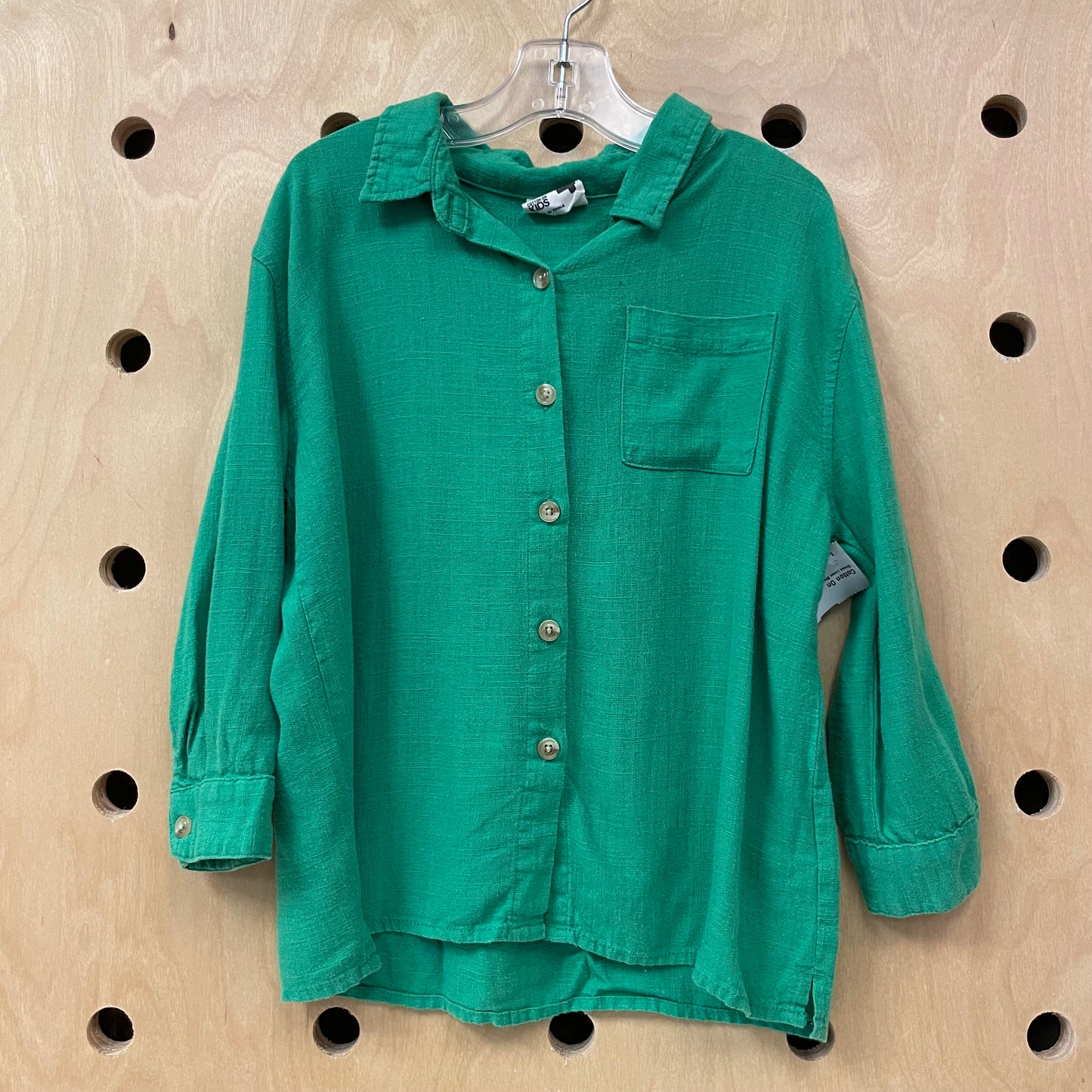 Green Linen Blend Button Up Shirt