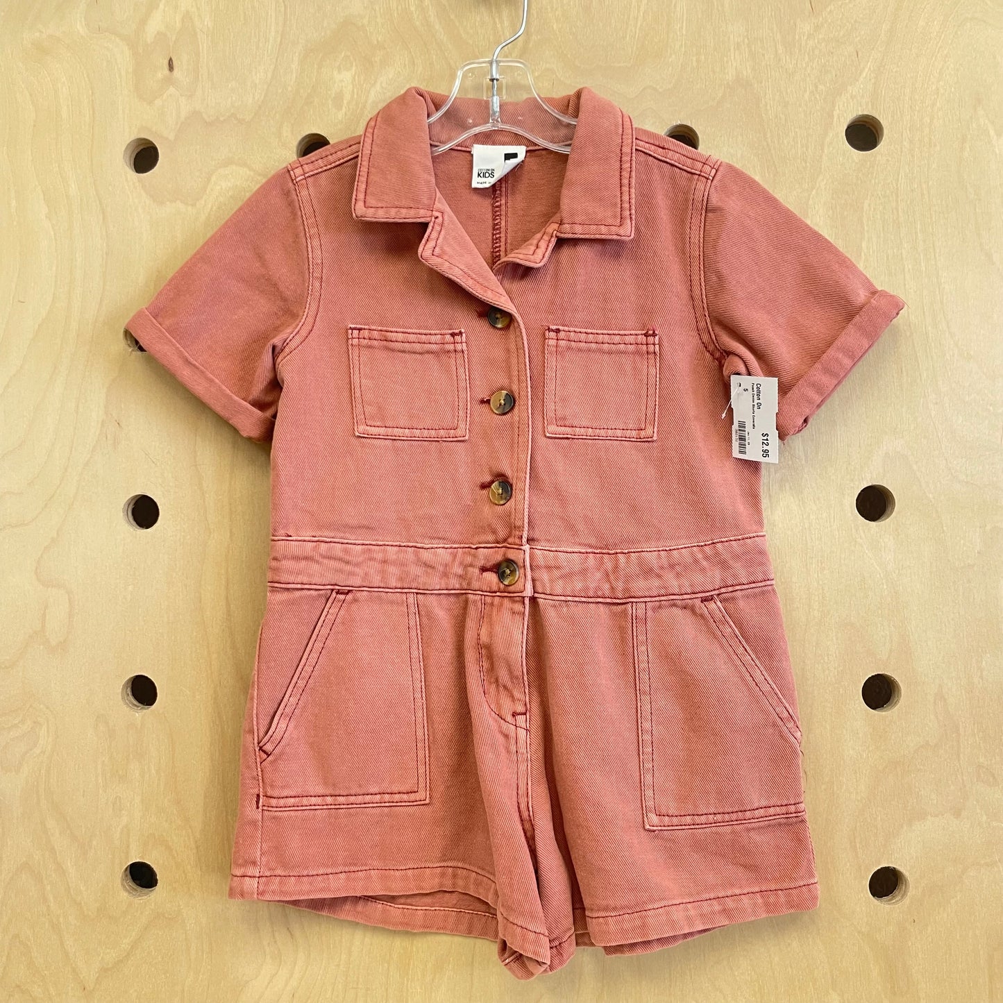Peach Denim Shorts Coveralls