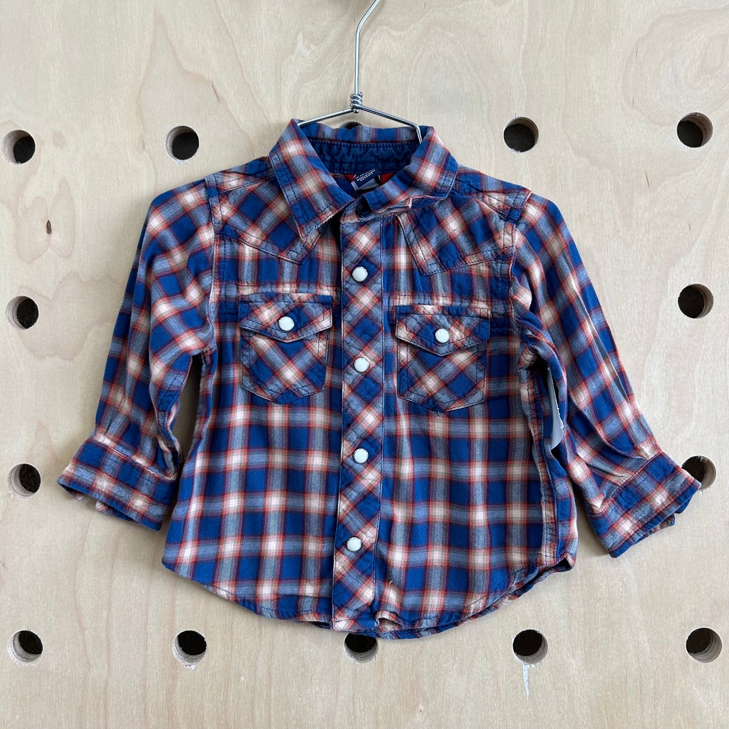Tan + Blue Plaid Snap Flannel