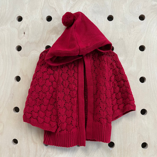 Red Loose Knit Hooded Cardigan