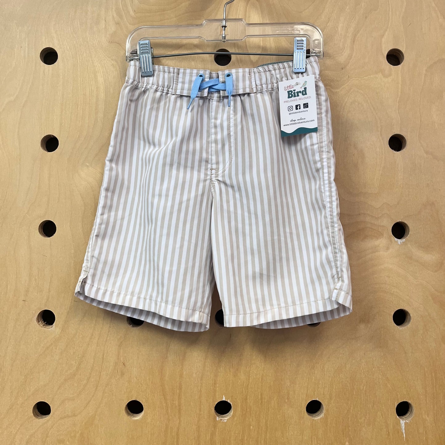 Tan Striped Swim Trunks
