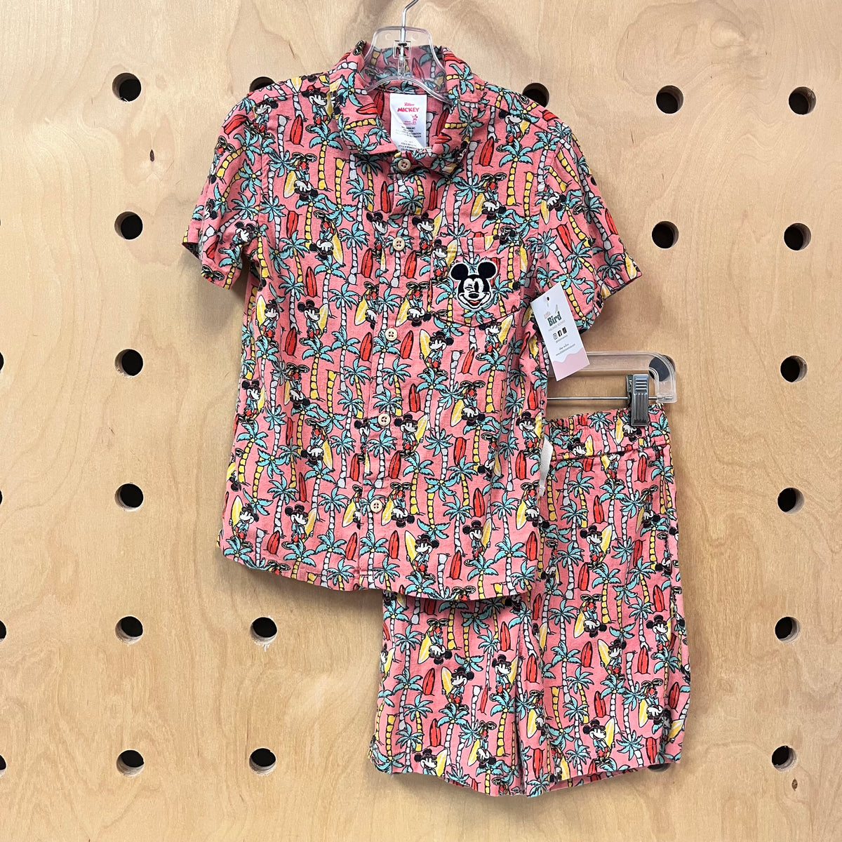 Pink Linen Blend Surfing Mickey Outfit