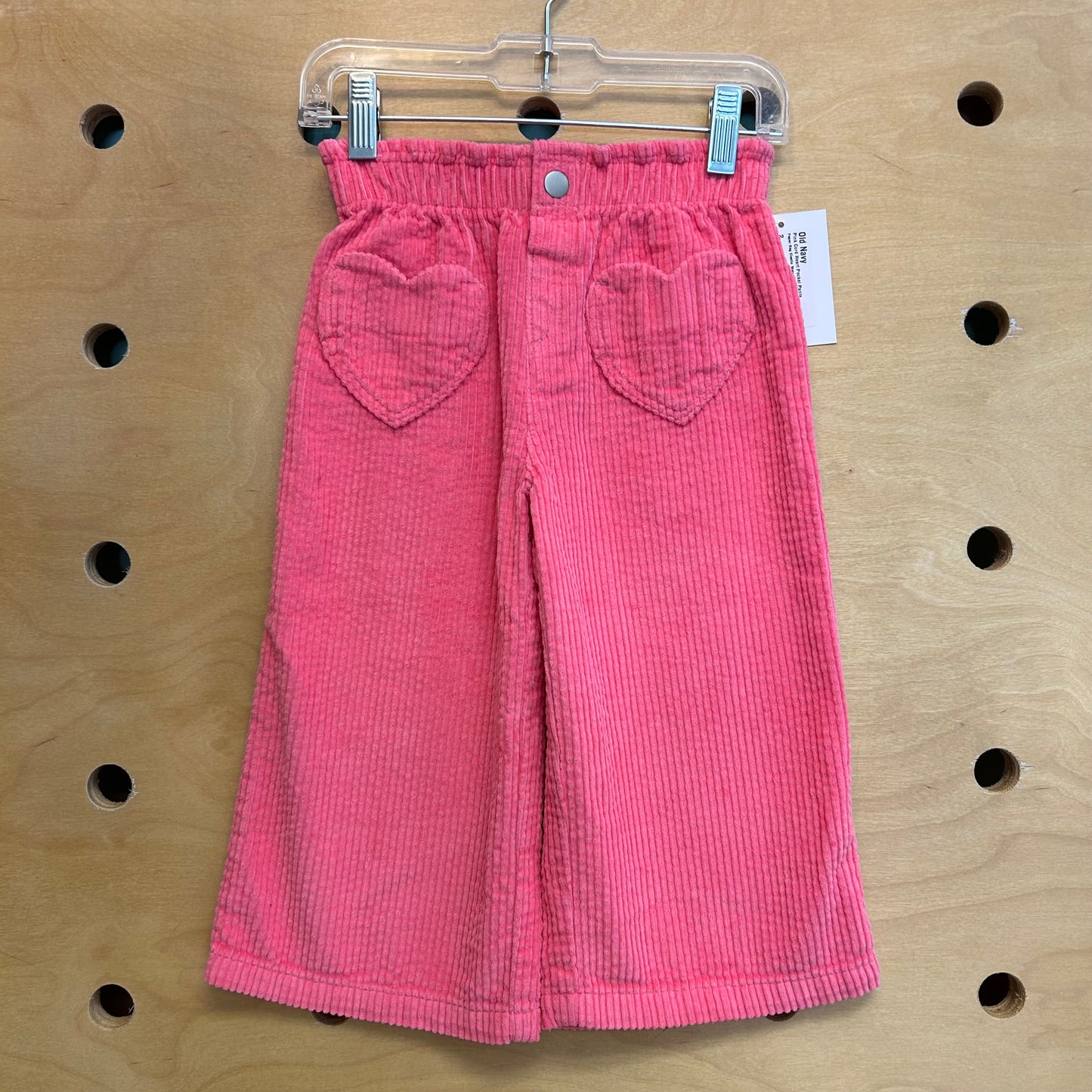 Pink Cord Heart Pocket Pants