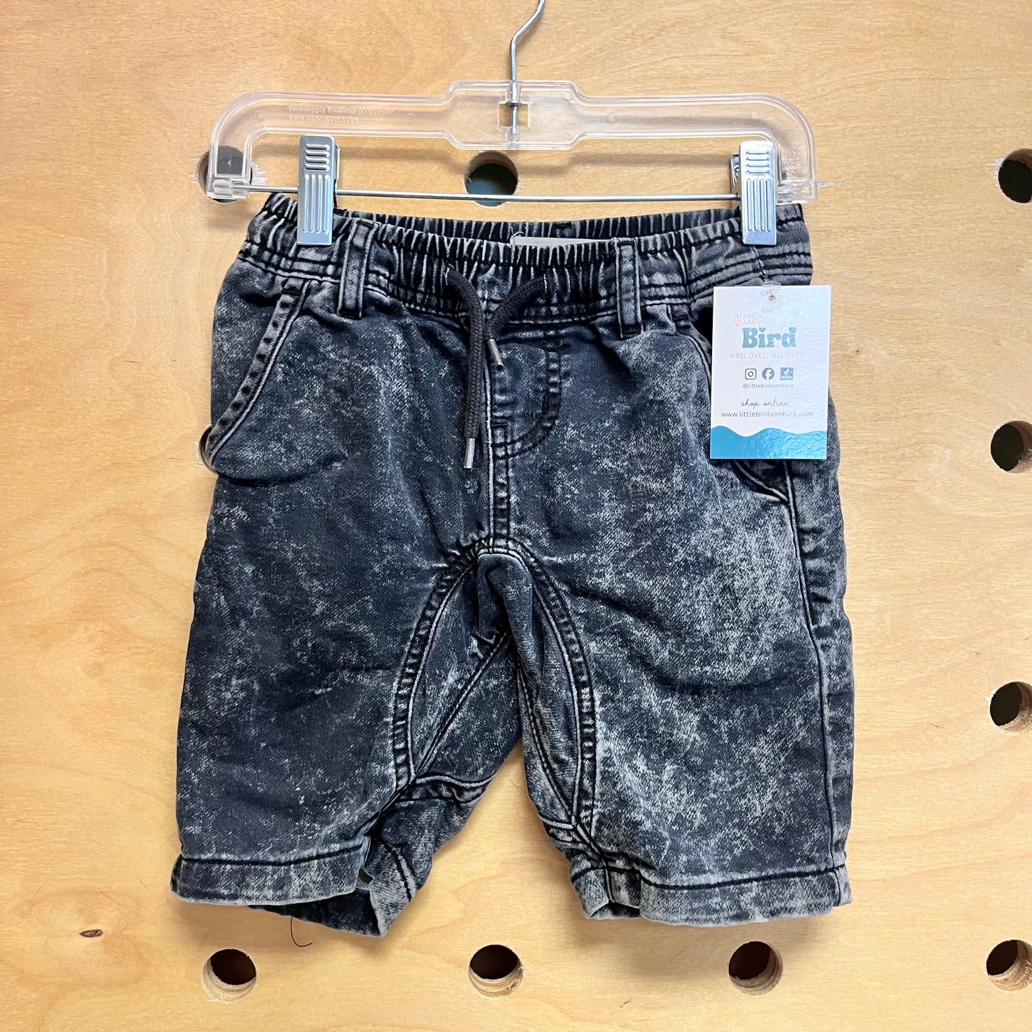Black Washed Drawstring Denim Shorts