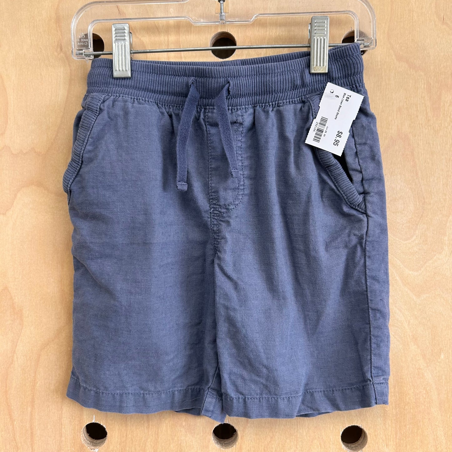 Blue Linen Blend Shorts