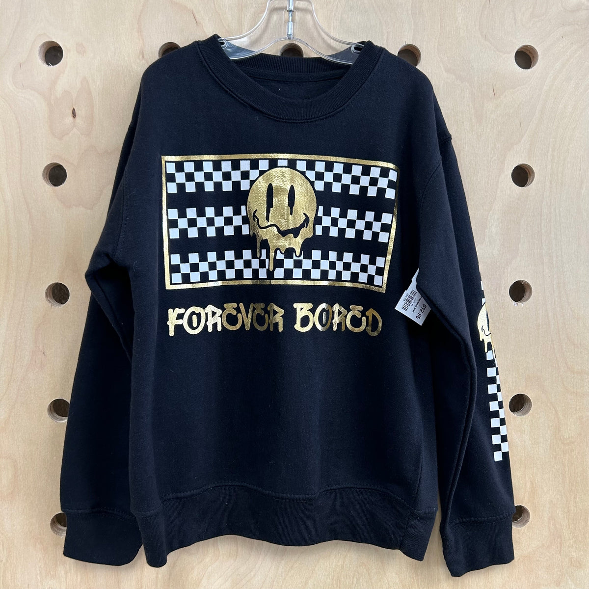 Black Happy Drip Checkered Sweatshirt NEW!