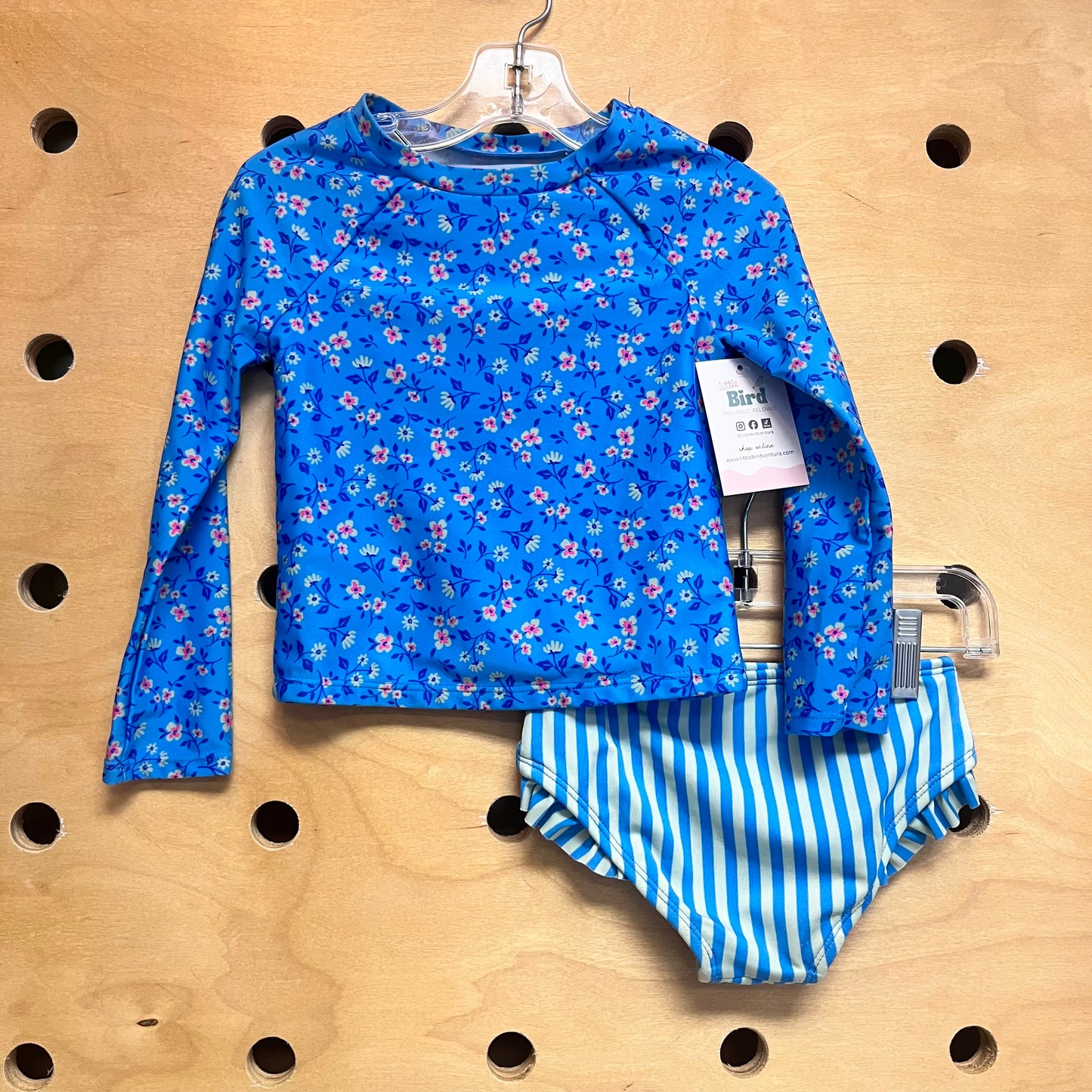 2pc Blue Floral/Stripes Swimsuit