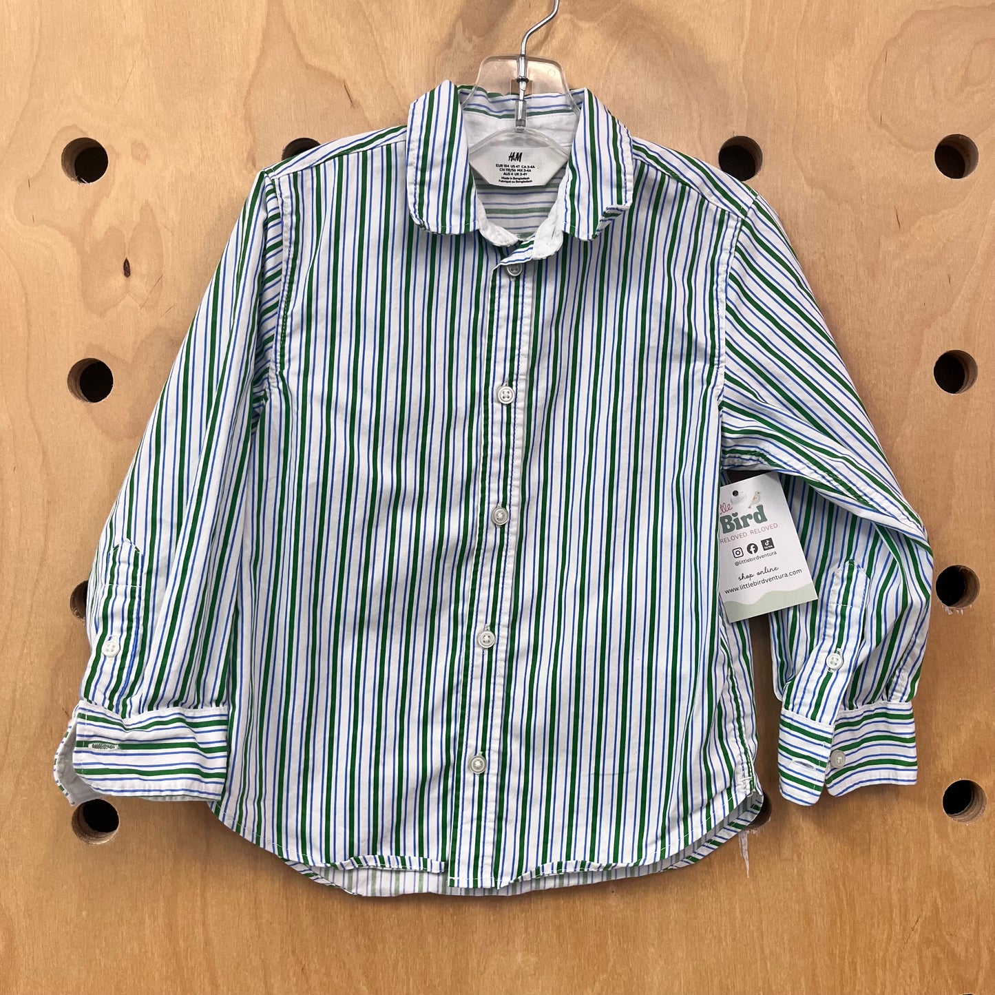 Green/Blue Stripe Button Up LS
