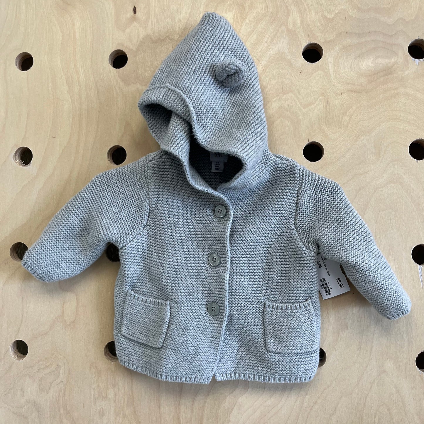 Grey Knit Bear Ear Hoodie