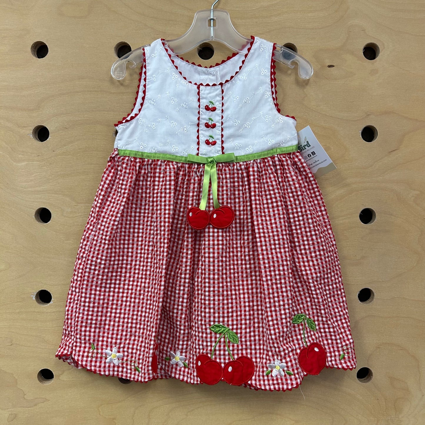 White/Red Gingham Cherries Dress