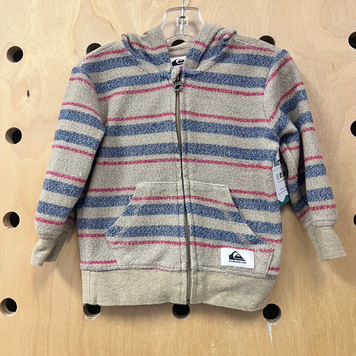 Beige Striped Knit Zip Hoodie