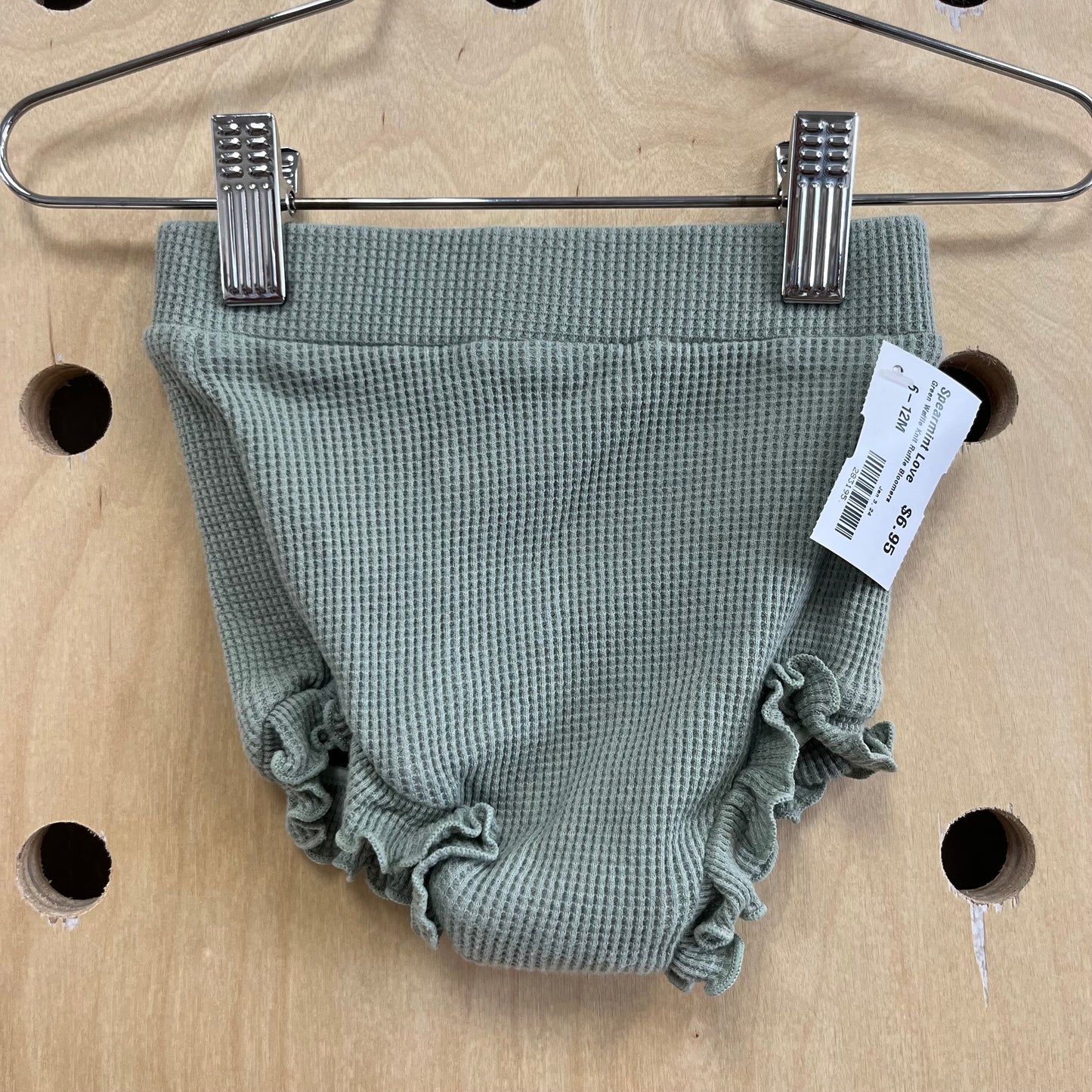 Green Waffle Knit Ruffle Bloomers