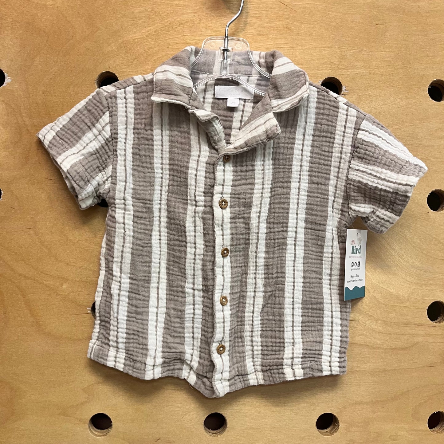 Tan/White Gauze Button Up